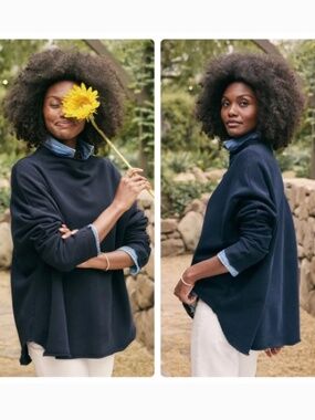 Frank & Eileen Effie Triple Fleece Funnel Neck Capelet British Navy XS
